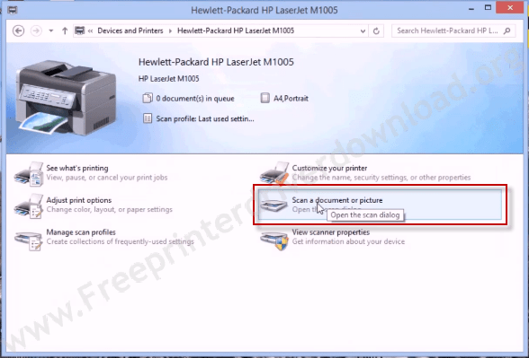 Printer's settings page