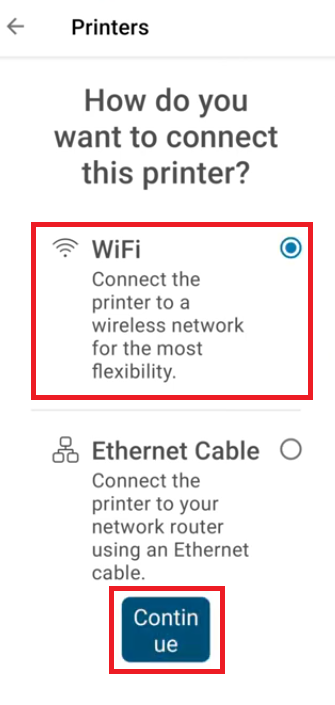 Select WiFi option and click on continue