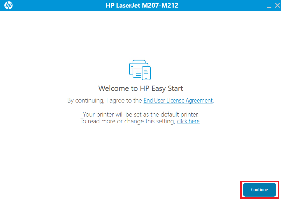 Accept the HP LaserJet M208dw license agreement