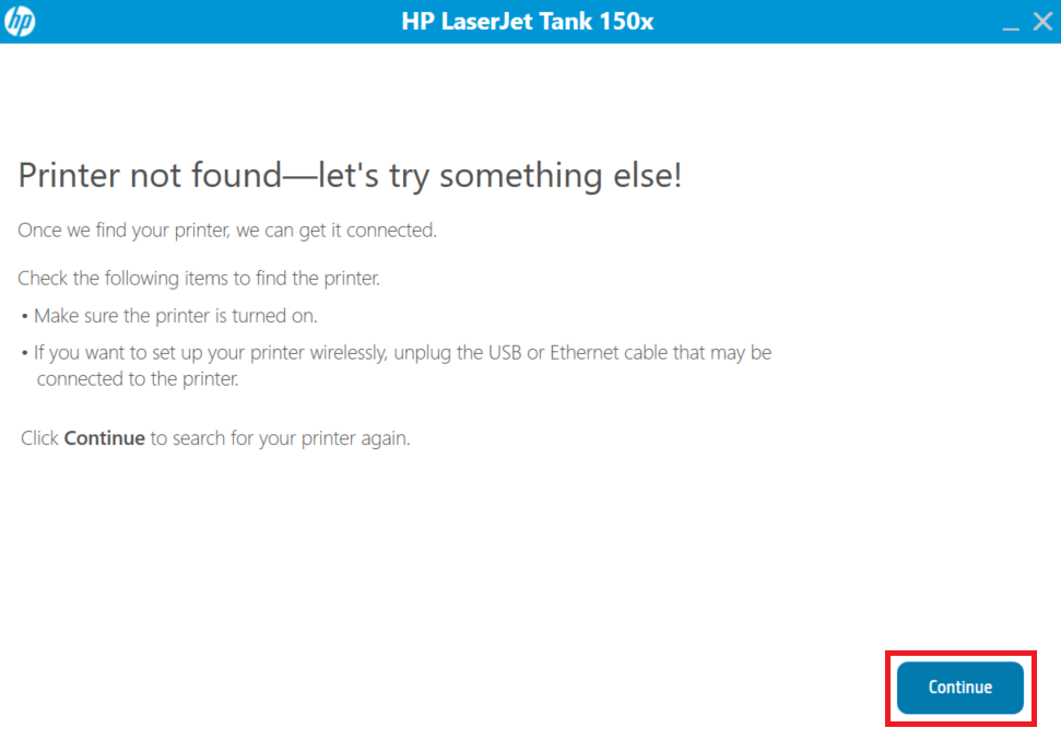 Connect the HP LaserJet Tank 1502w printer's USB cable or Wirelessly