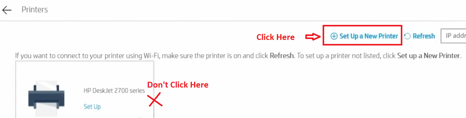 click on setup a new printer: HP DeskJet 2700