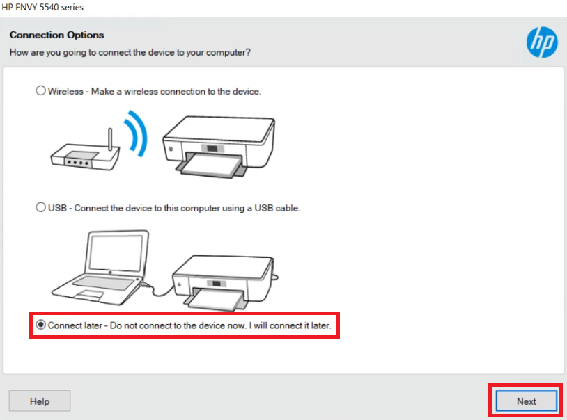 Select the connection type and continue