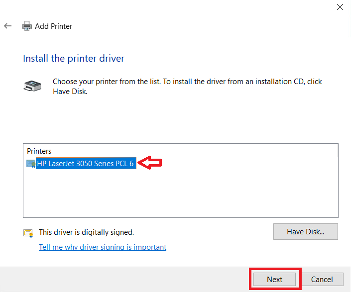choose HP Laserjet 3050 PCL 6