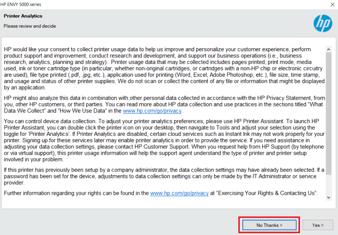 reject sharing printer data