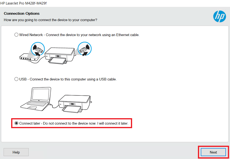 connect HP LaserJet Pro M428fdn later