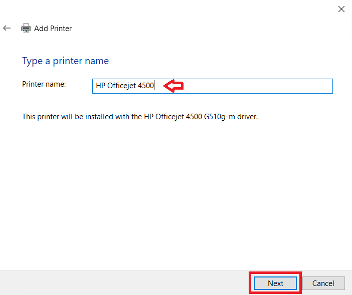 type HP Officejet 4500 printer name