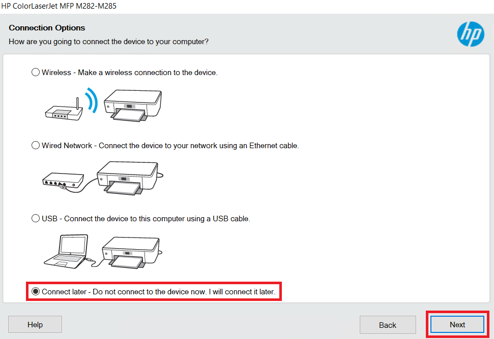 connect HP Color LaserJet Pro MFP M282nw later