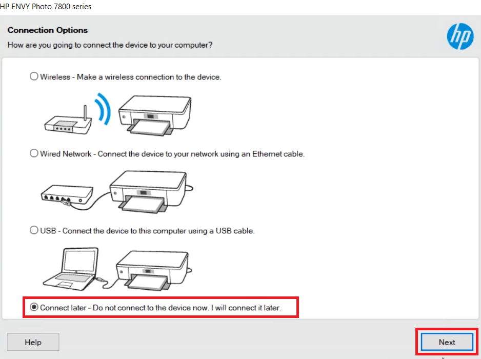 connect HP Envy Photo 7864 printer later