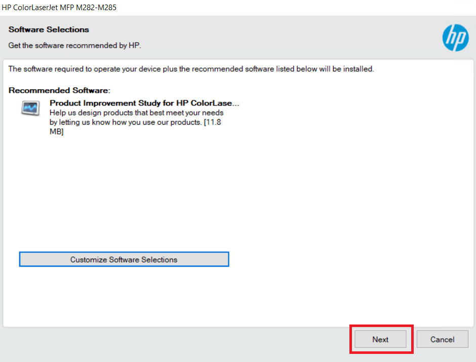 proceed with the default selections