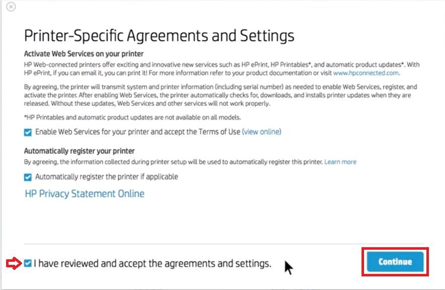 review the agreements and settings