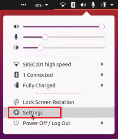 select settings from menu