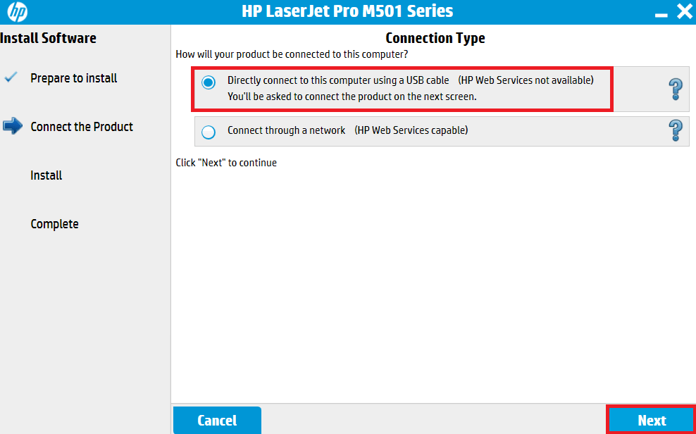 select USB connection method