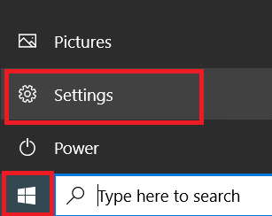 select start then settings option