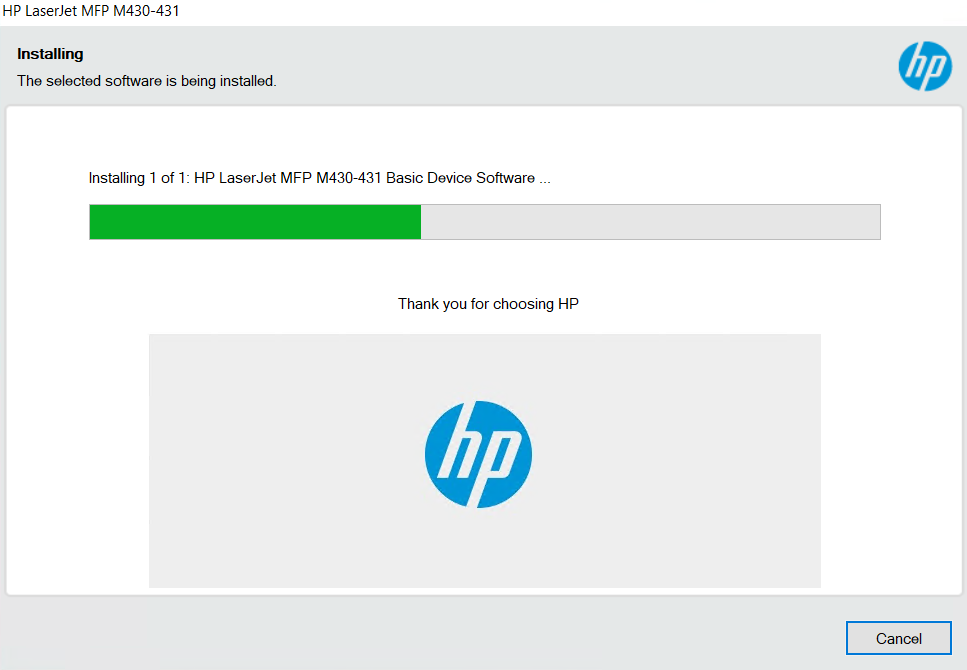 wait HP LaserJet MFP M430f driver install