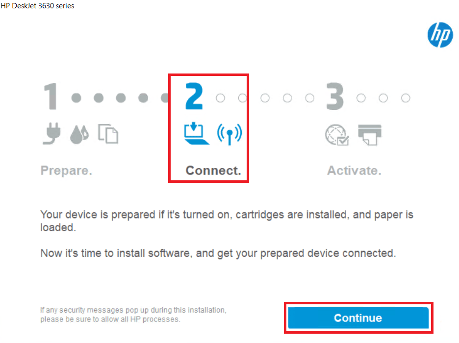 wait for connect then click continue