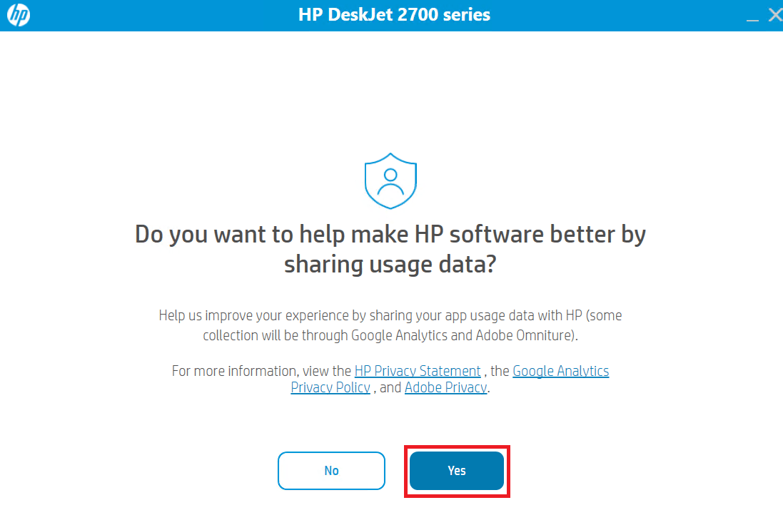 click yes to accept sharing data