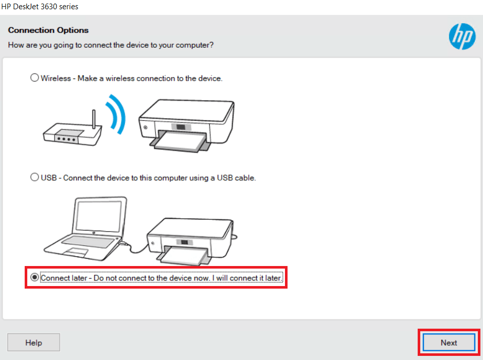 select connect later option