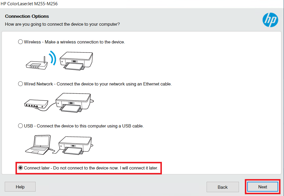 connect HP LaserJet Pro M255nw later